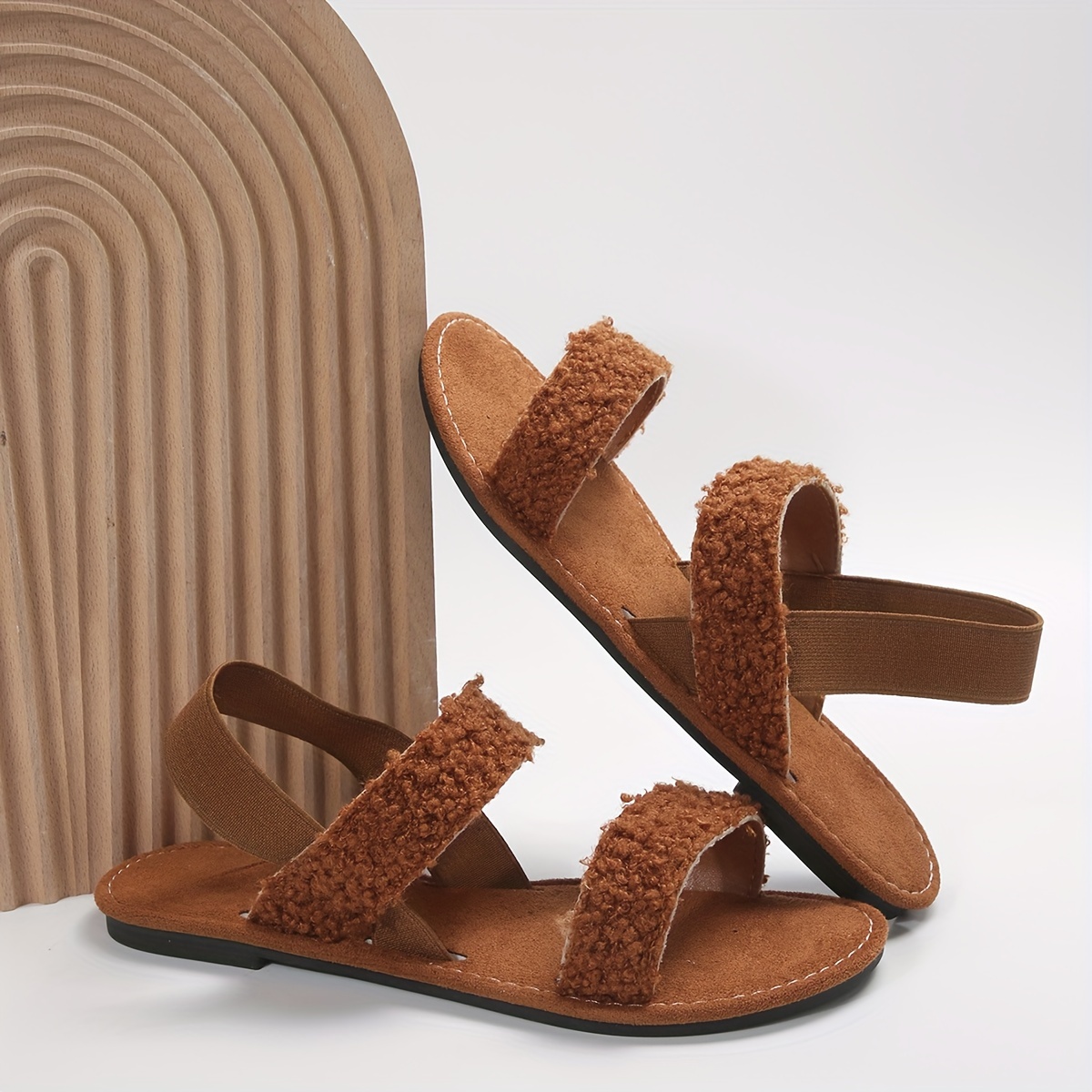 Fuzzy double best sale strap sandals