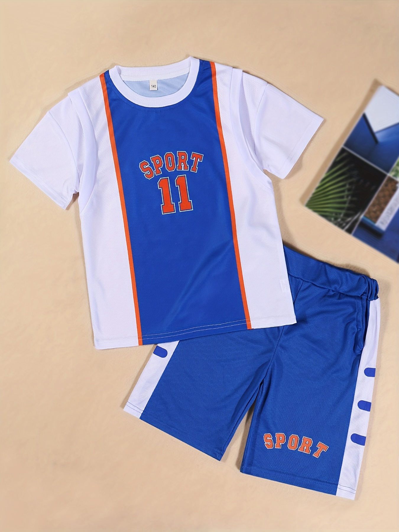 Boys Basketball Graphic Outfit Short Sleeves Round Neck T-shirt & Shorts  Casual For Summer Kids Clothes
