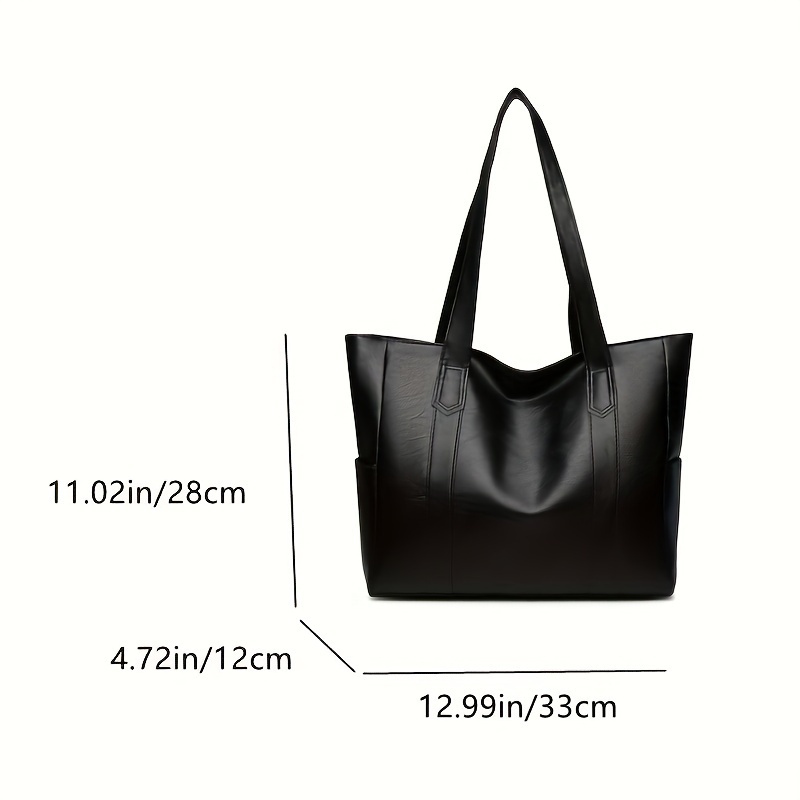 Solid Color Tote Bag Large Capacity Shoulder Bag Pu Leather Temu