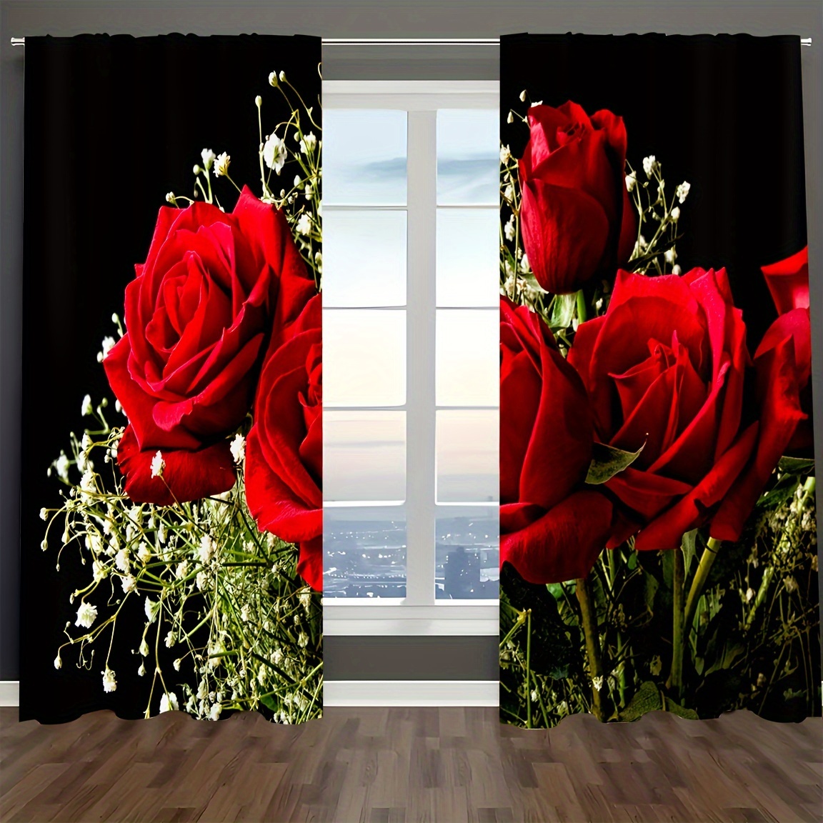 2pcs beautiful red roses privacy protection living room decoration curtain valentines day   creative valentines day gift decoration translucent curtain privacy protection curtain bedroom living room details 4