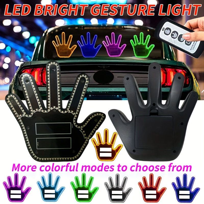 Lumière drôle de doigt de voiture, lumière de doigt du milieu, lumière  polyvalente d'affichage de geste, panneau lumineux d'autocollant de LED de  lampe de main de signes de rage de route 