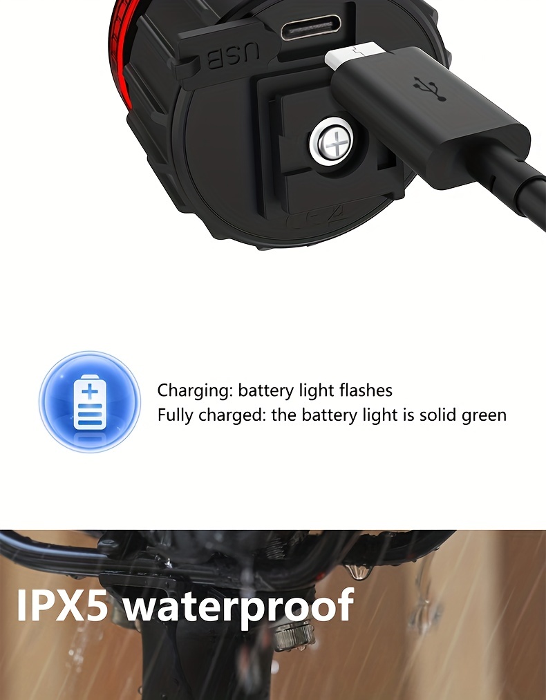 TWOOC Smart Bike Rear Light, Auto Start Stop Brake Sensing LED Charging Cycling Smart Bicycle Taillight