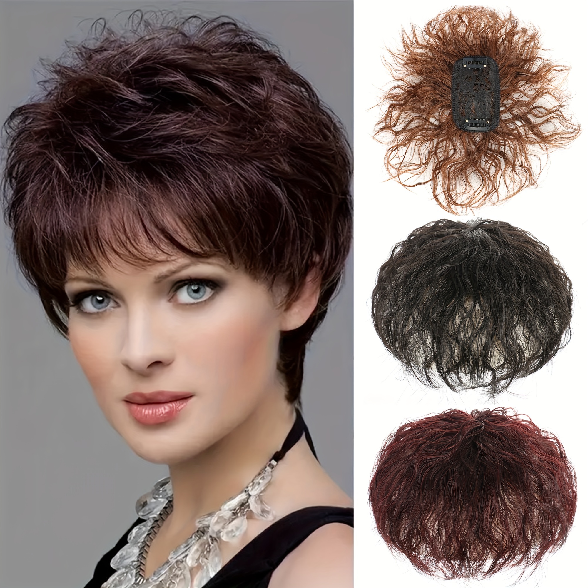 Short Curly Wavy Hair Toppers Patch Clip In Hair Pieces - Temu