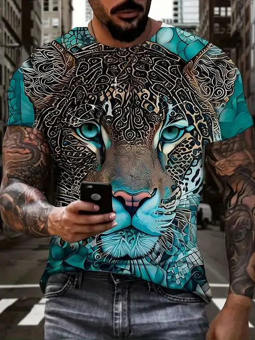 Colorful Art Cat 3D Digital Pattern Print Men's Graphic T-shirts, Causal  Comfy Tees, Short Sleeves Comfortable Pullover Tops, Men's Summer Clothing