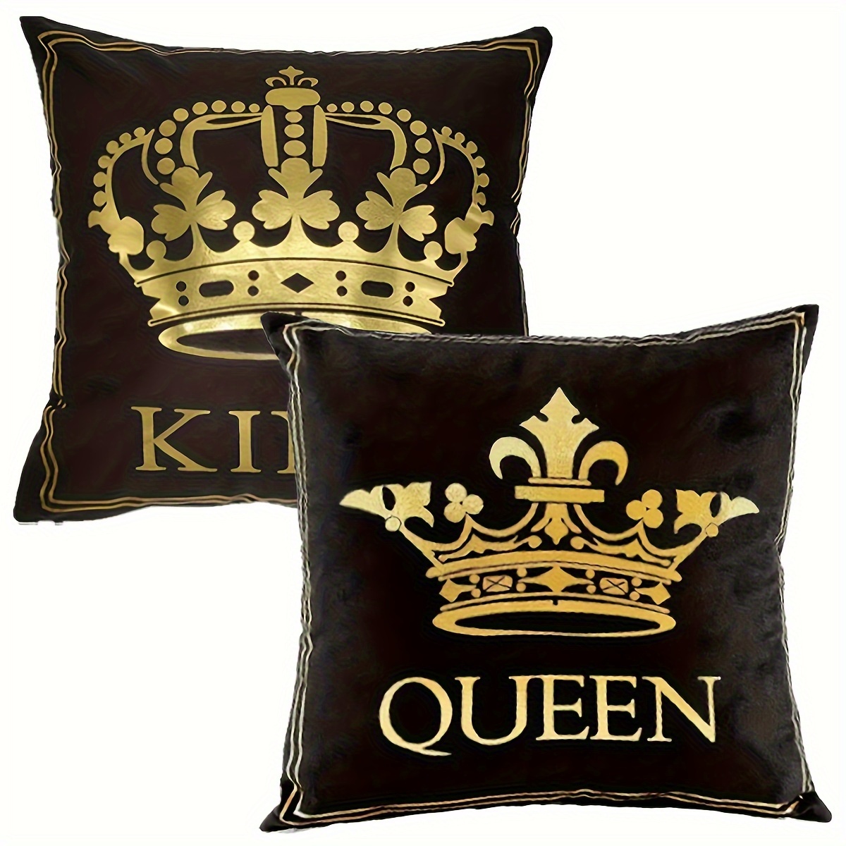 

2pcs Modern Gold Stamping Crown Throw Pillow Covers, 18*18inch Home Decorative King And Queen Cushion Cases For Couch Sofa Bedroom, Farmhouse Style, Black, Without Pillow Inserts