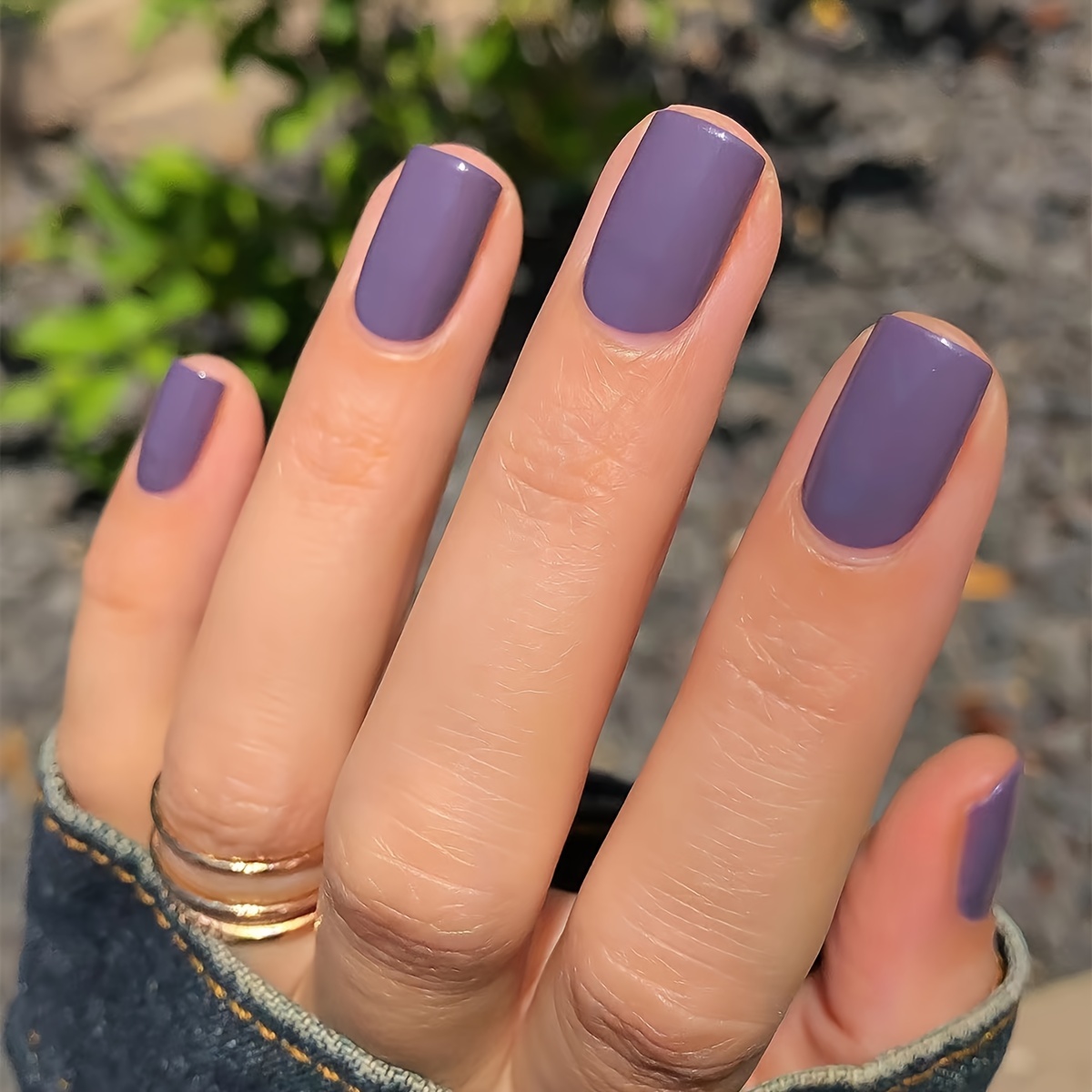 glossy purple press on nails short square fake nails minimalist style false nails solid color full cover fake nails for women girls daily wear jelly glue and nail file included details 0