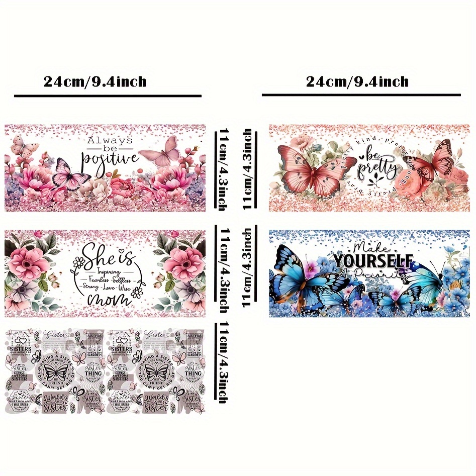 TEMU 5pcs Positive Glitter Design For Wraps Diy Waterproof Cups Uv Dtf Transfer, Dtf Transfer Vinyl For 16oz Glass Package, 3d Waterproof And Scratch