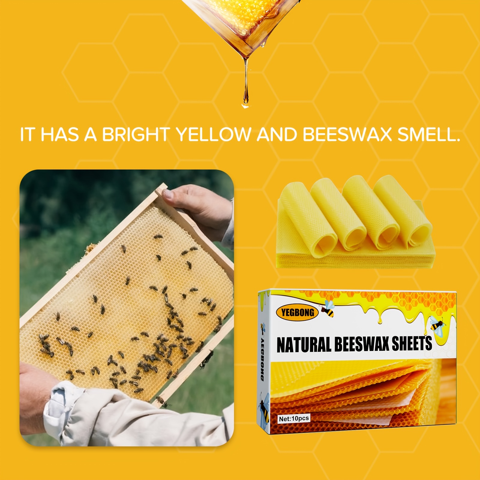 10pcs, Natural Beeswax Sheets, Beeswax Foundation Sheets, Natural Bees Wax  Honeycomb Sheets, Beekeeping Tools, Bee Tools, Useful Tool, Household Gadge