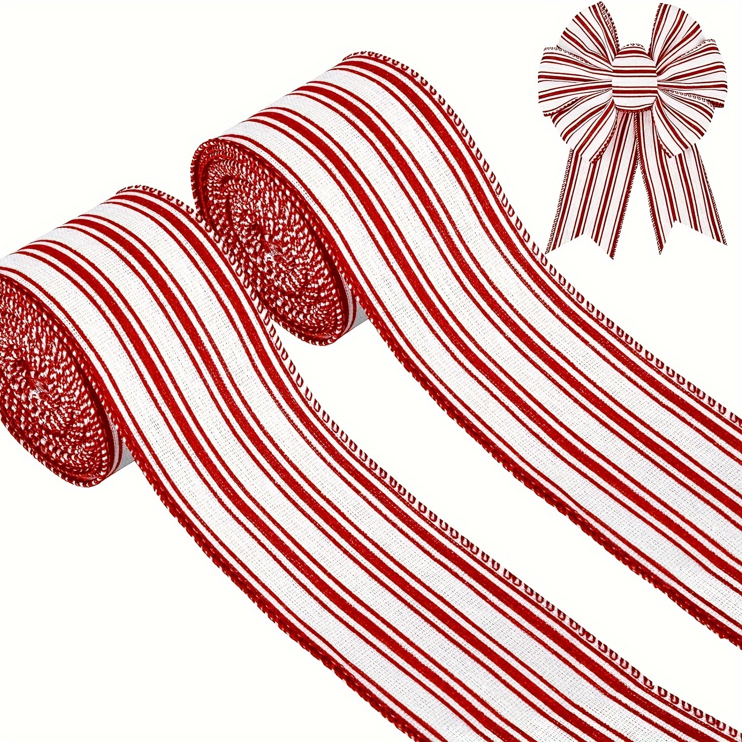 Christmas Bow / Red and White Ticking Striped Bow / Farmhouse