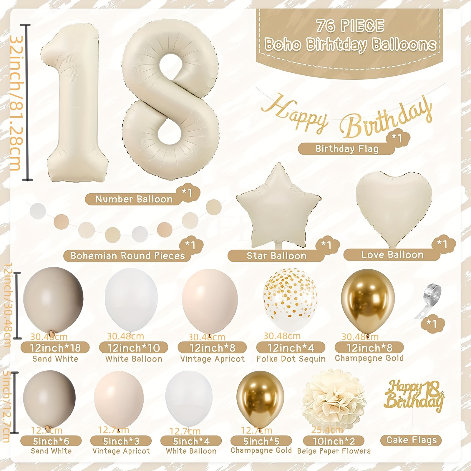 Set Kit Globos Boho Pancarta Feliz Cumpleaños Globo Beige - Temu