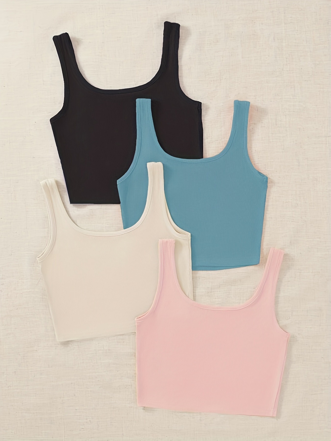 4 Pieces Women Basic Crop Tank Top Short Sleeveless Sports Crop Top