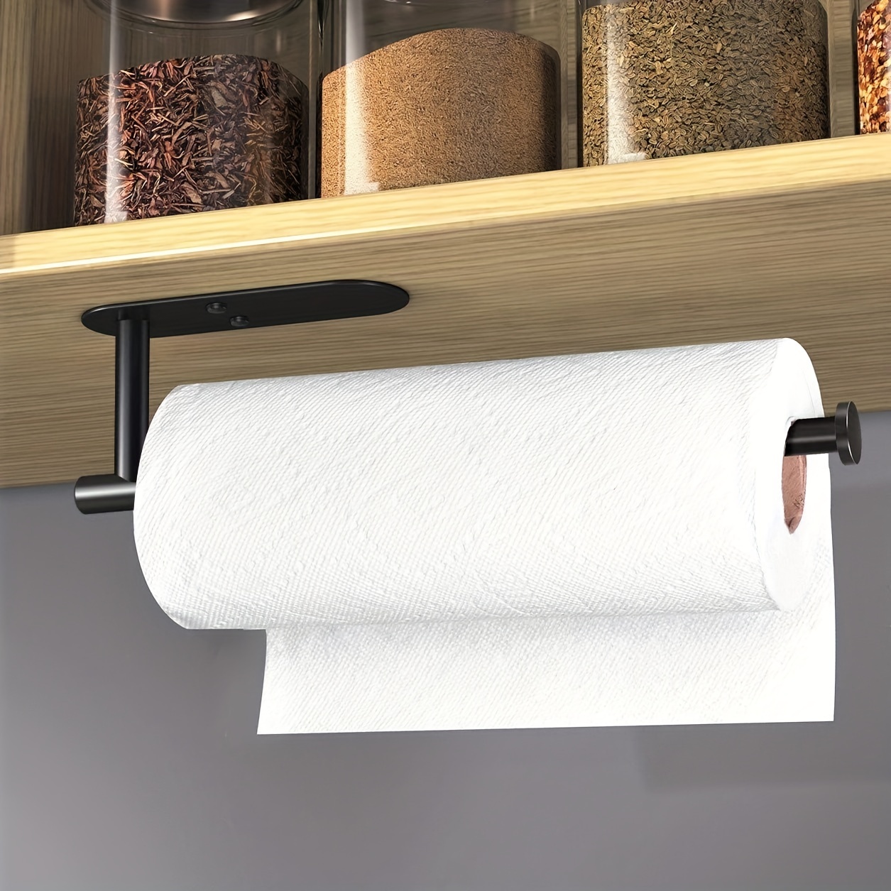 Black Stainless Steel Paper Towel Holder Under Cabinet, Wall Mounted Paper  Towel Holders With Damping, Paper Towels Hanging Rack With Self-adhesive  And Screws, Household Storage Accessories - Temu