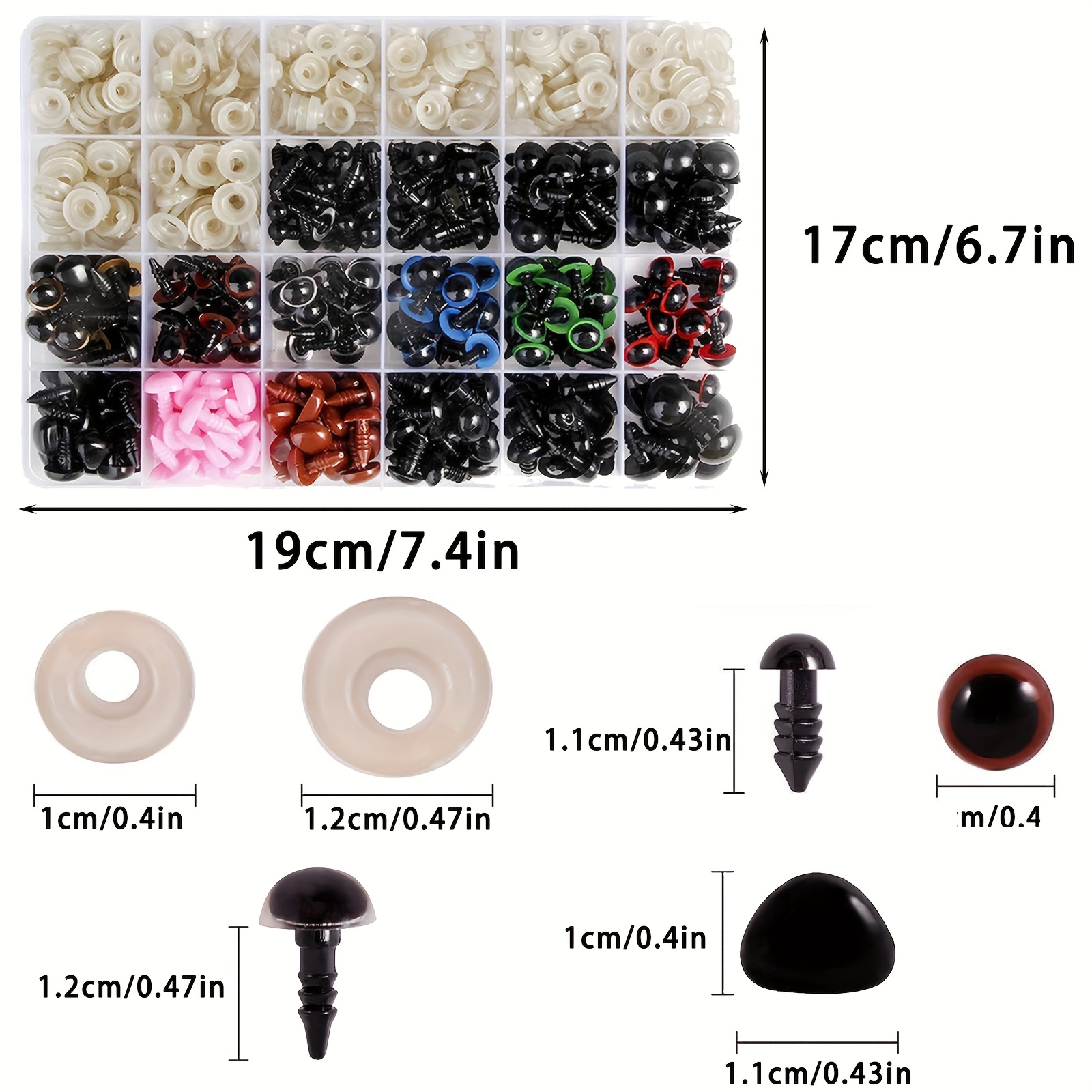 600PCS Plastic Safety Eyes and Noses 6mm-14mm Colorful Crochet Toy