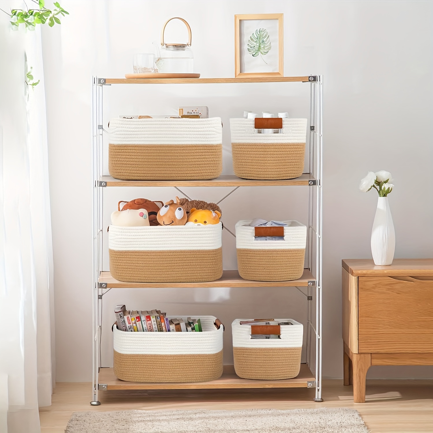 1 Cesta Almacenamiento Portátil Tejido Beige Organizador - Temu Chile