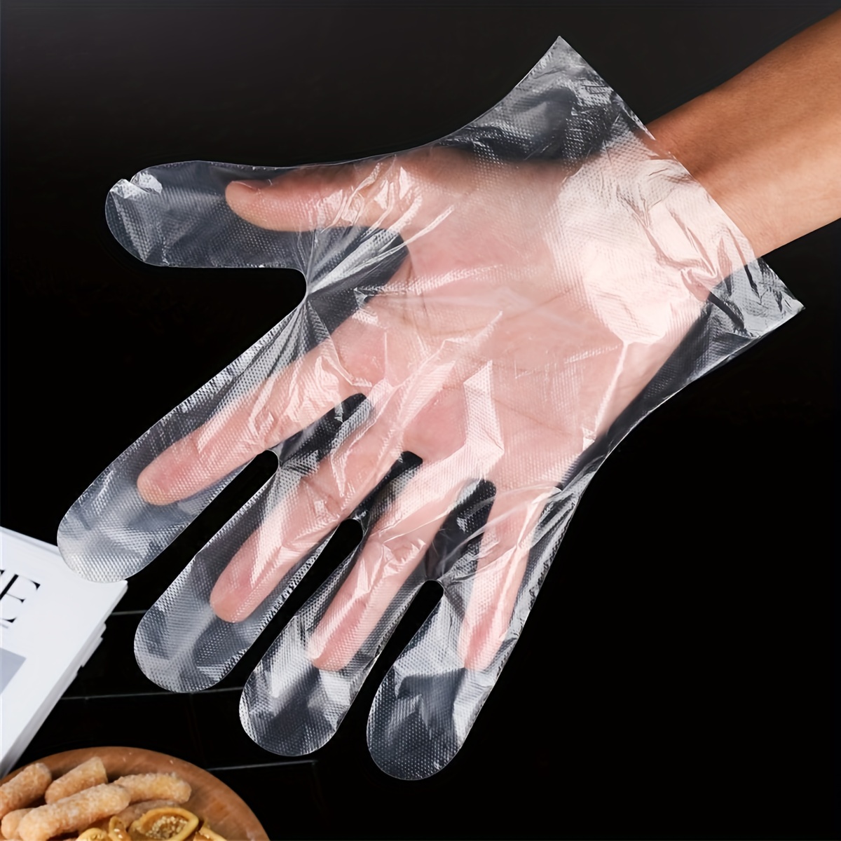 100 guantes de plástico de grado alimenticio perfectos para manipulación de  alimentos, guantes desechables seguros para alimentos para cocinar y comer