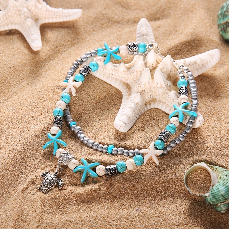 Wholesale SUNNYCLUE DIY 6Pcs Boho Shell Beads Beach Charm Ankle Bracelet  Making Kit Foot Chain Sandal Beads Anklets Adjustable Foot Jewelry Making  with Starfish Sea Turtle Charms Turquoise Stone 