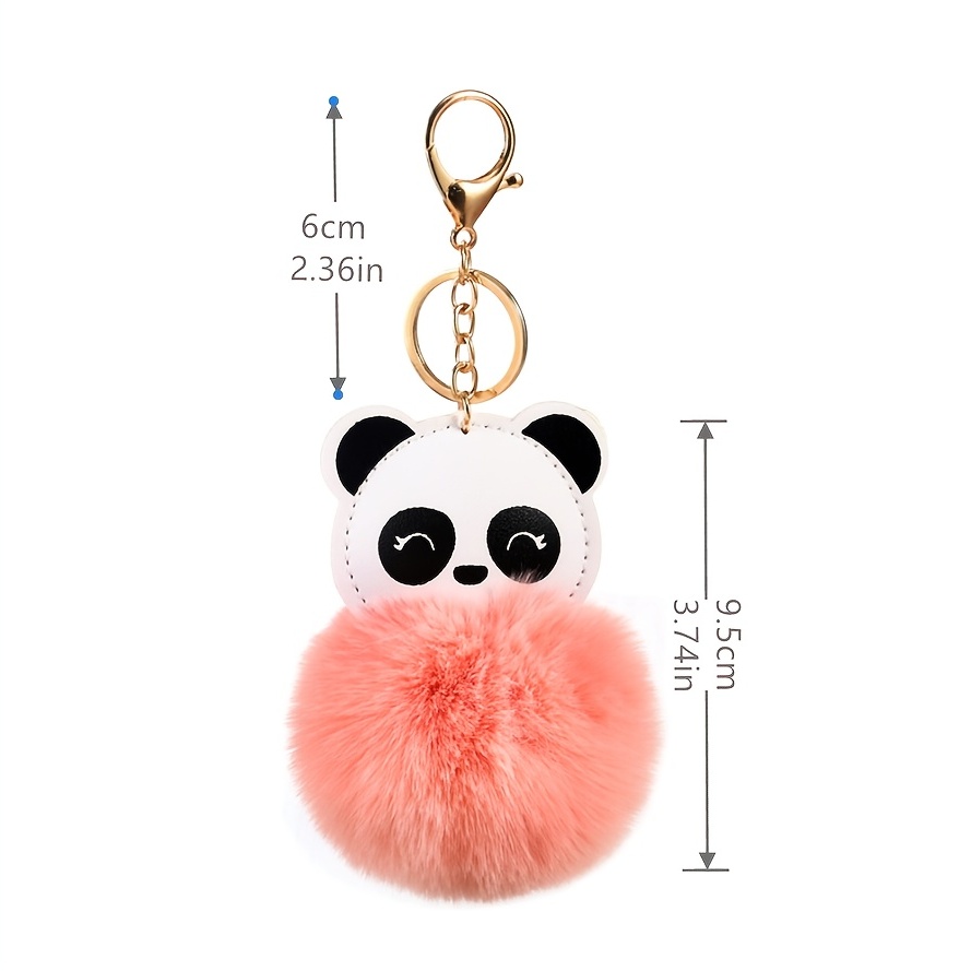 Panda & Pom Pom Keychain Cute Plush Animal Key Ring Purse Bag