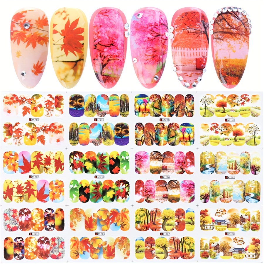 Maple Leaf Design Nail Water Transfer Stickers Autumn Nail Temu Australia