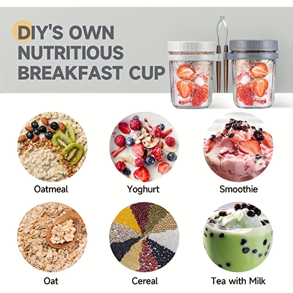 Kitchen Overnight Oats Jars Oatmeal Glass Jars Breakfast Cup with