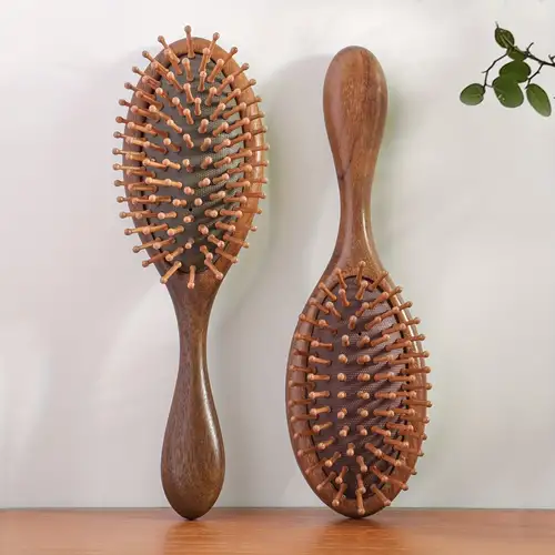 Cepillo de madera natural con cerdas de madera, peine para masaje de cuero  cabelludo y peine para barba para hombres y mujeres de madera melocotón, 3