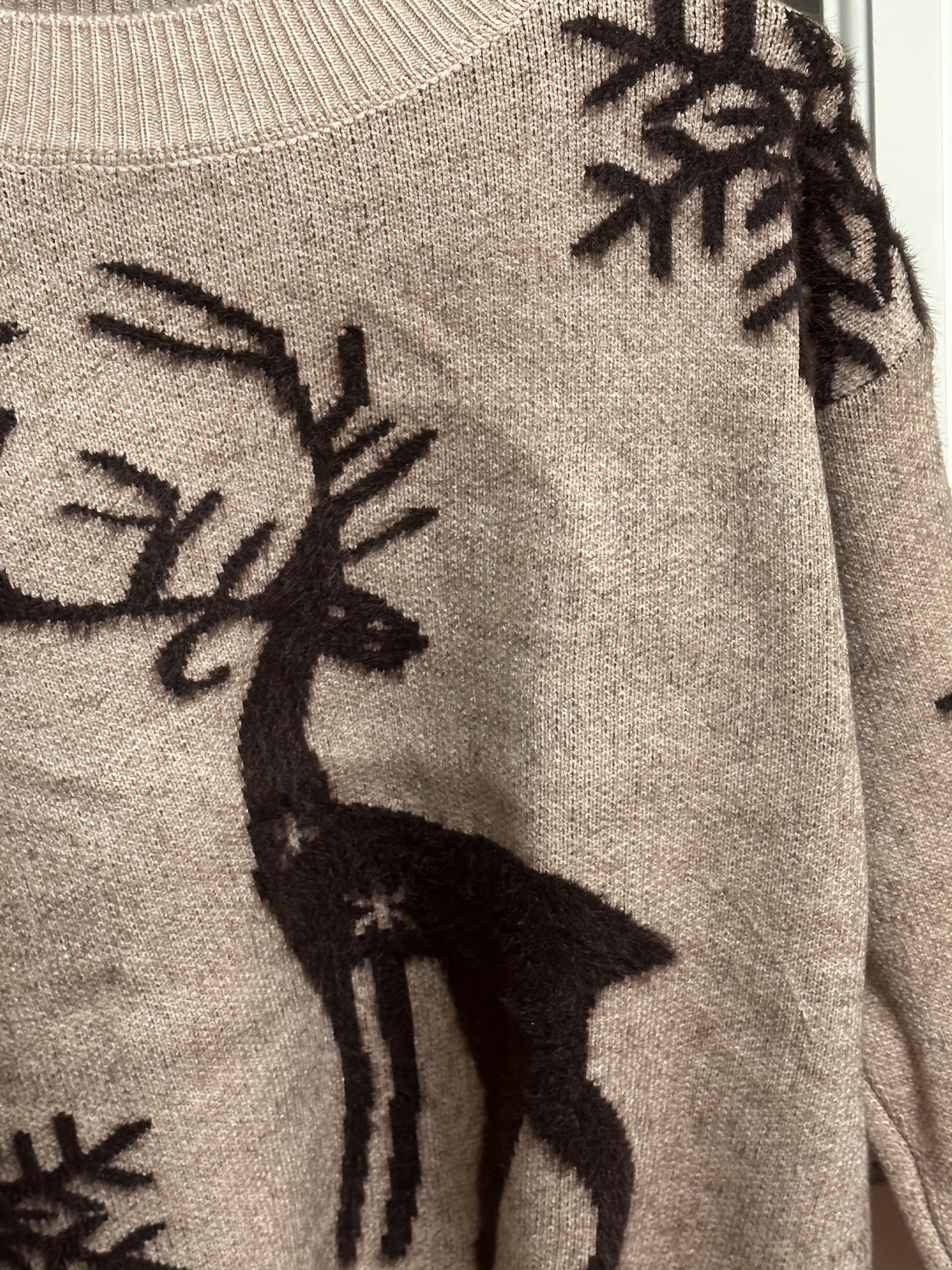 Christmas Deer Snowflake Pattern Knitted Sweater Casual Crew - Temu