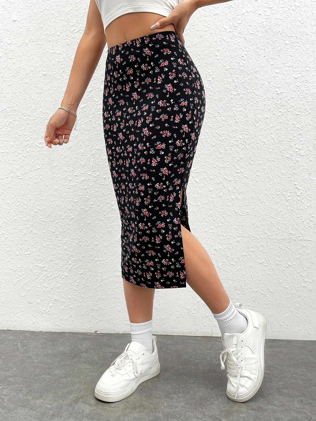 Floral midi skirt clearance bodycon