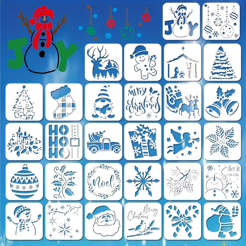 20Pcs Small Christmas Stencils for Painting on Wood 3x3 inch