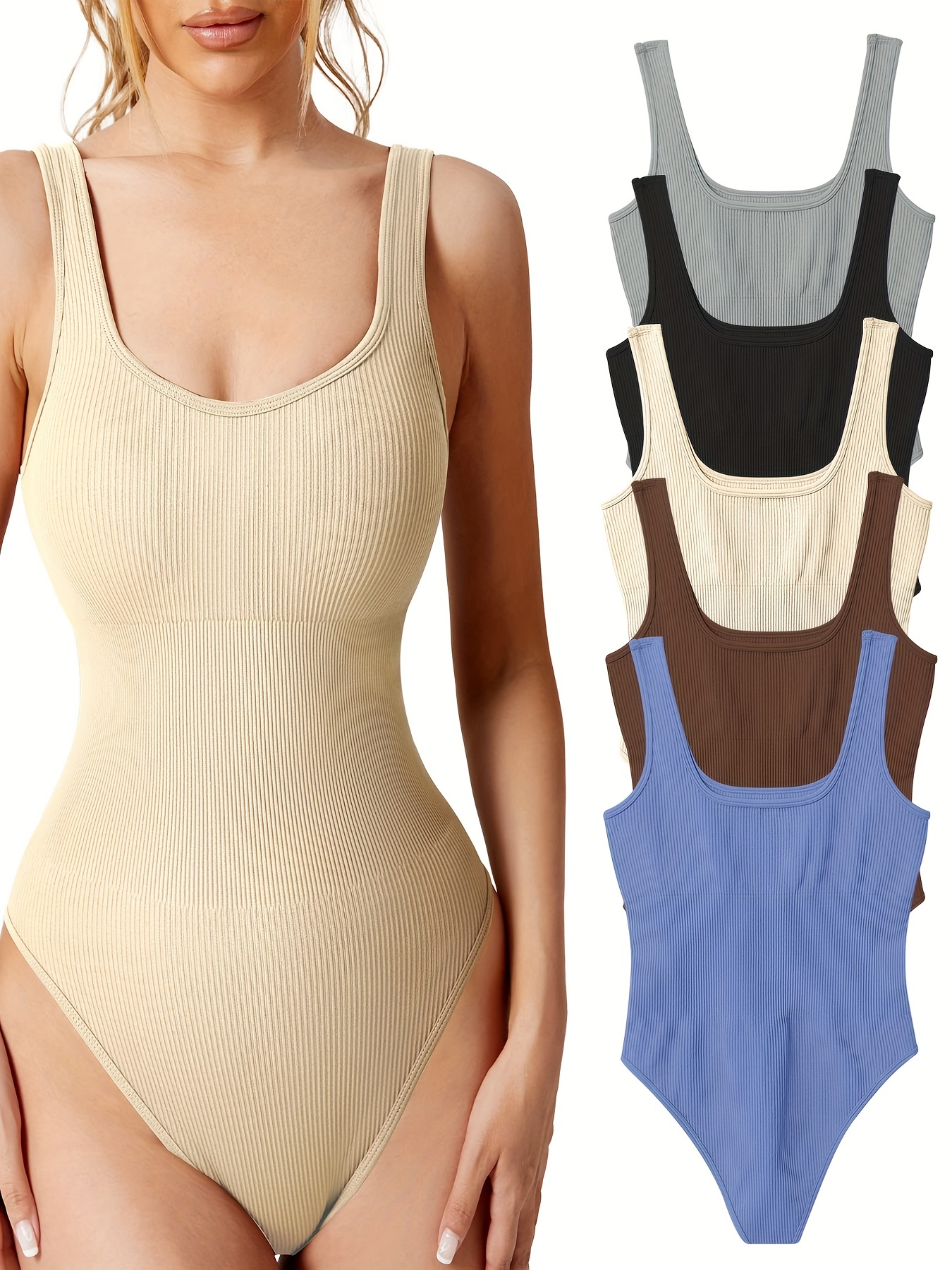 OQQ Women's 2 Piece Bodysuits Sexy Ribbed Sleeveless High Neck Tank Tops  Bodysuits : : Clothing, Shoes & Accessories