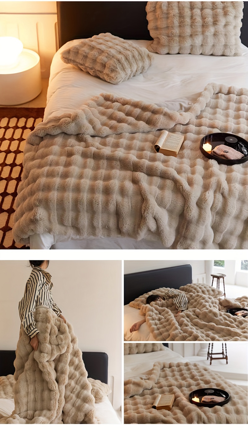 1pc   rabbit fur reversible throw blanket warm blanket nap blanket air conditioning blanket for office outdoor camping sofa gift blanket details 3