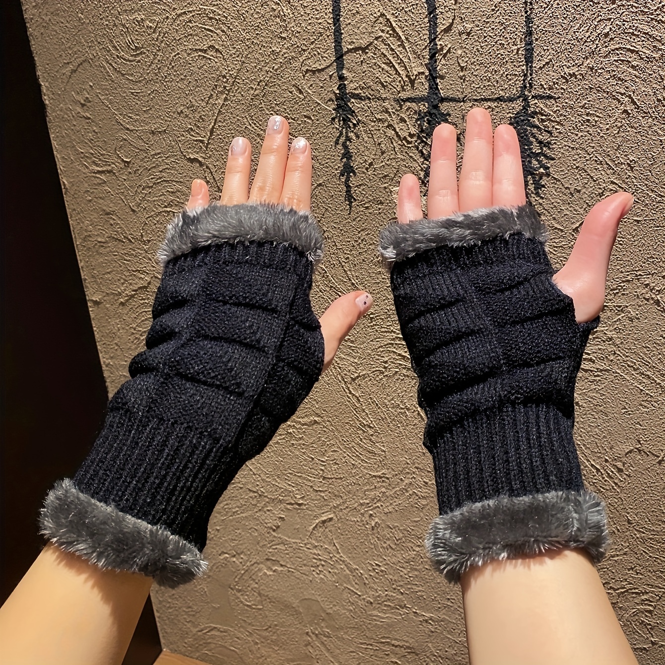 1 par de guantes sin dedos para mujer mitones cálidos de punto para  calentadores de manos