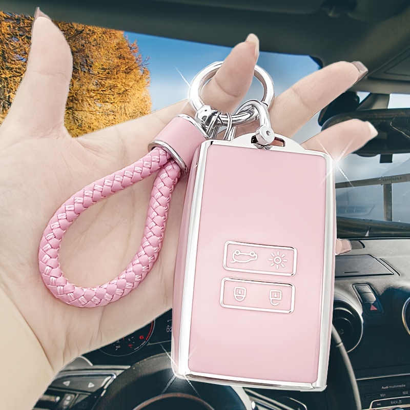 Key Fob Cover With Artificial Leather Keychain Soft Tpu Key - Temu