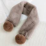 Cute Embroidered Plush Cross Scarf With Hairball, College Style Thick Warm Furry Scarf, Winter Solid Color Faux Fur Collar Scarf For Women