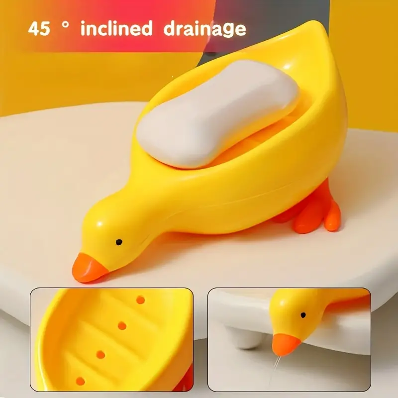 Cute Duck Design Soap Dish, Plastic Drain Soap Tray, Household