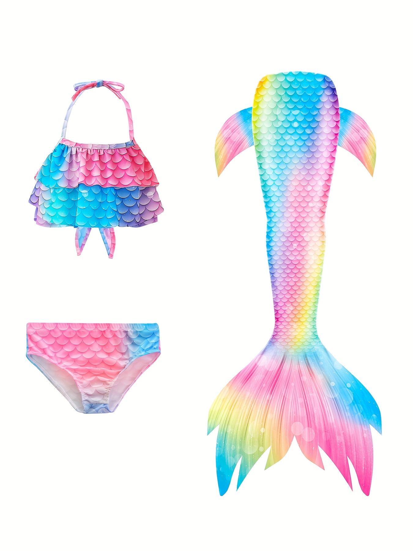 Costume Bagno Ragazza Coda Sirena 3 Pezzi Coda Sirena E Set - Temu Italy