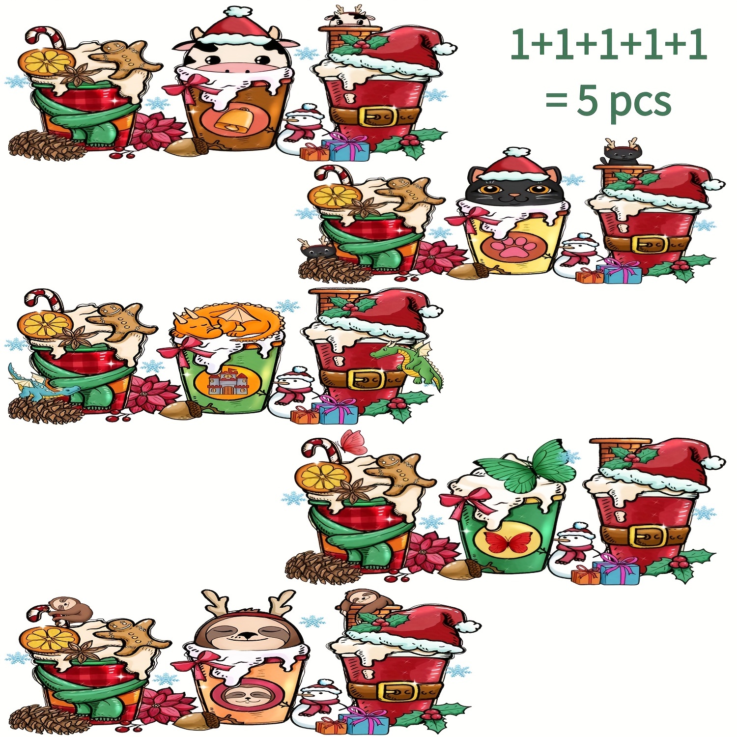 Uv Dtf Cup Wrap Decals Christmas Animal Design Glass Coffee - Temu