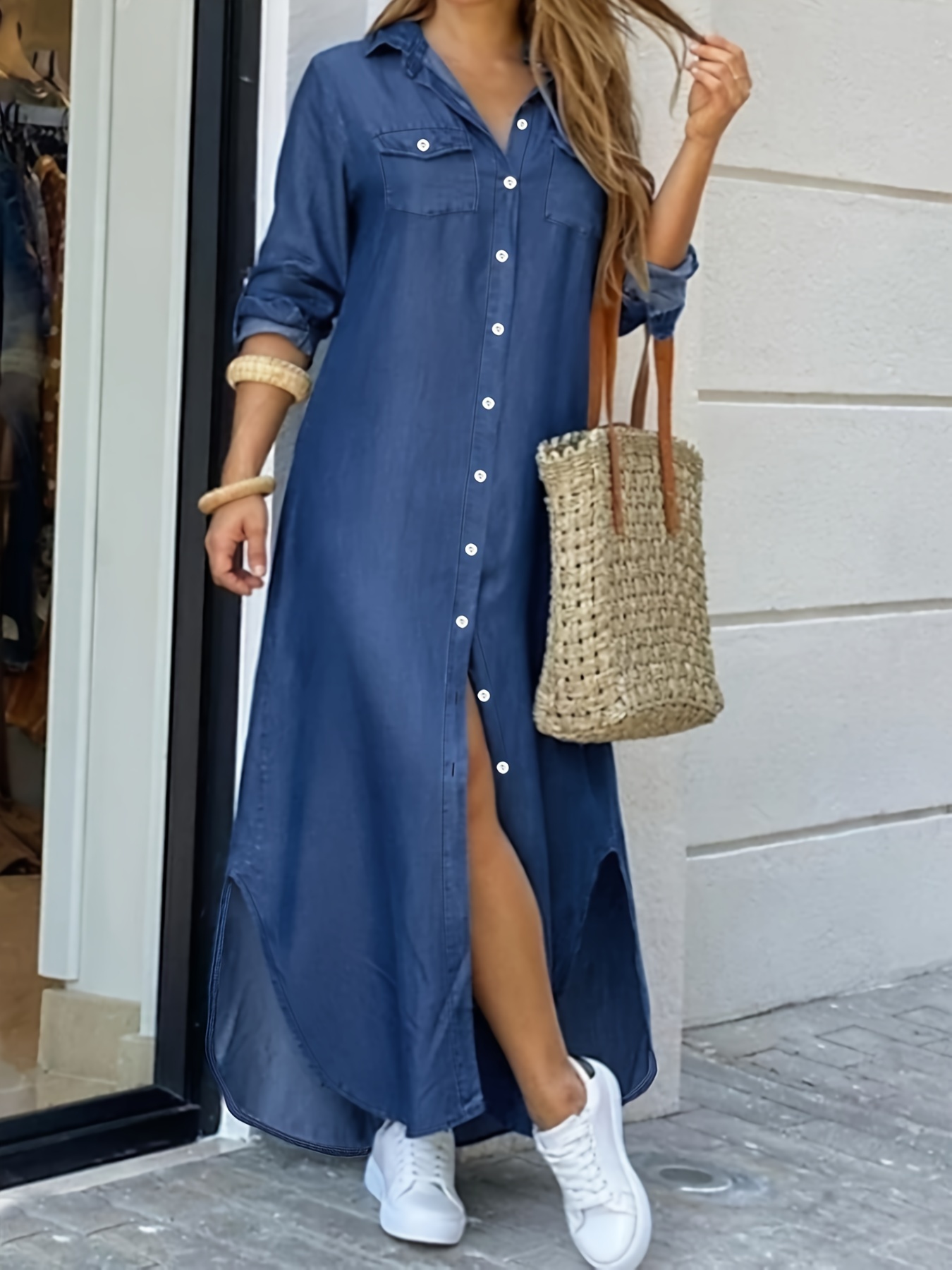 2021 Womens Summer Denim Maxi Dress With Button Bootstrap 5 Up Pocket, Blue  Print, Short Sleeves, Plus Size Option, Casual And Long Vestidos 5XL Q0712  From Yanqin03, $12.53