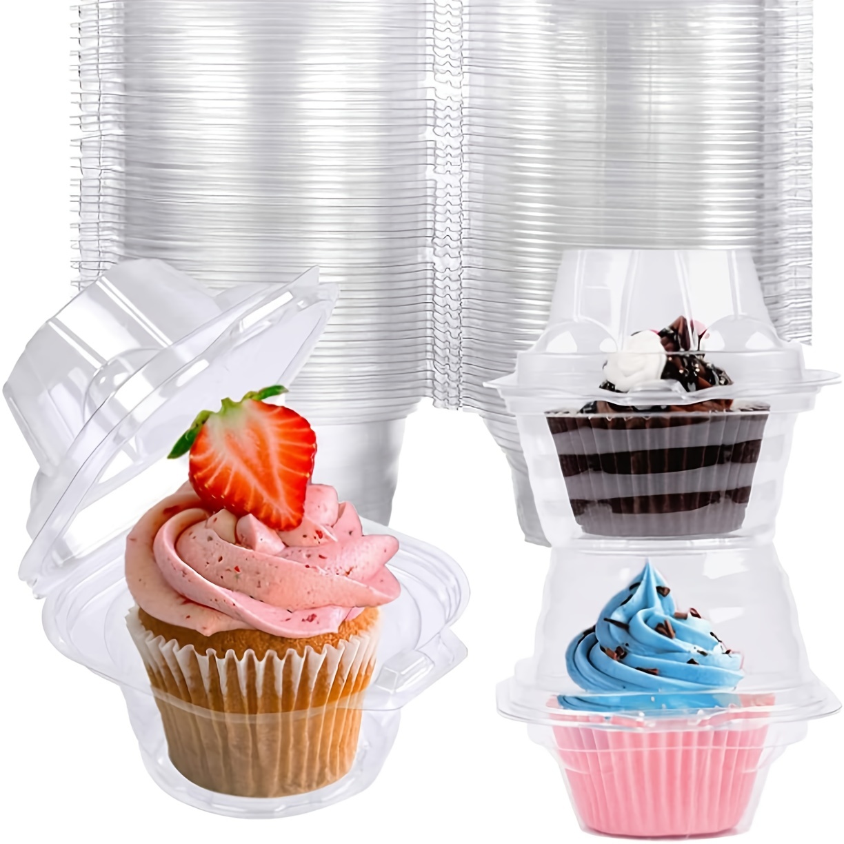 100Pcs Cupcake Boxes, Plastic Container With Lid, Dessert Containers With  Lids, Individual Cupcake Containers For Cupcakes & Muffin Storage Container