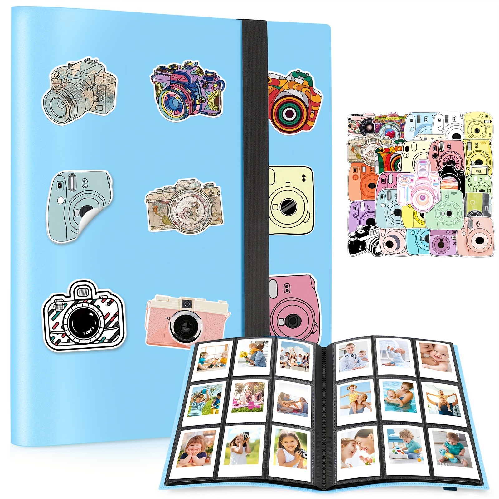 Photo Album with Writing Space for Fujifilm Instax Mini Instant Camera,  Leather Cover, 64 Pockets Instax Photo Album Polaroid Photo Albums Book for