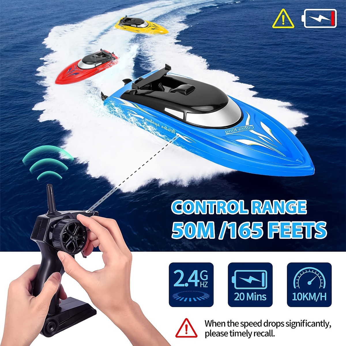 Remote Control Boat, RC Boat for Kids & Adults - 15 Km/h Fast RC Speed Boat  2.4 Ghz Rechargeable Electric Toy Boats for Water Pool Lake Gifts Water