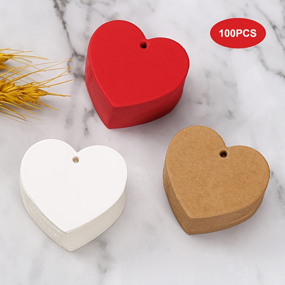 

100pcs/set, Heart Shaped Paper Tags Red Heart Cutouts Price Tag Craft Hang Tags, Love Tag Kraft Paper Blank Heart Cards Label For Valentine's Day Gifts Small Business (white, Red, Khaki)
