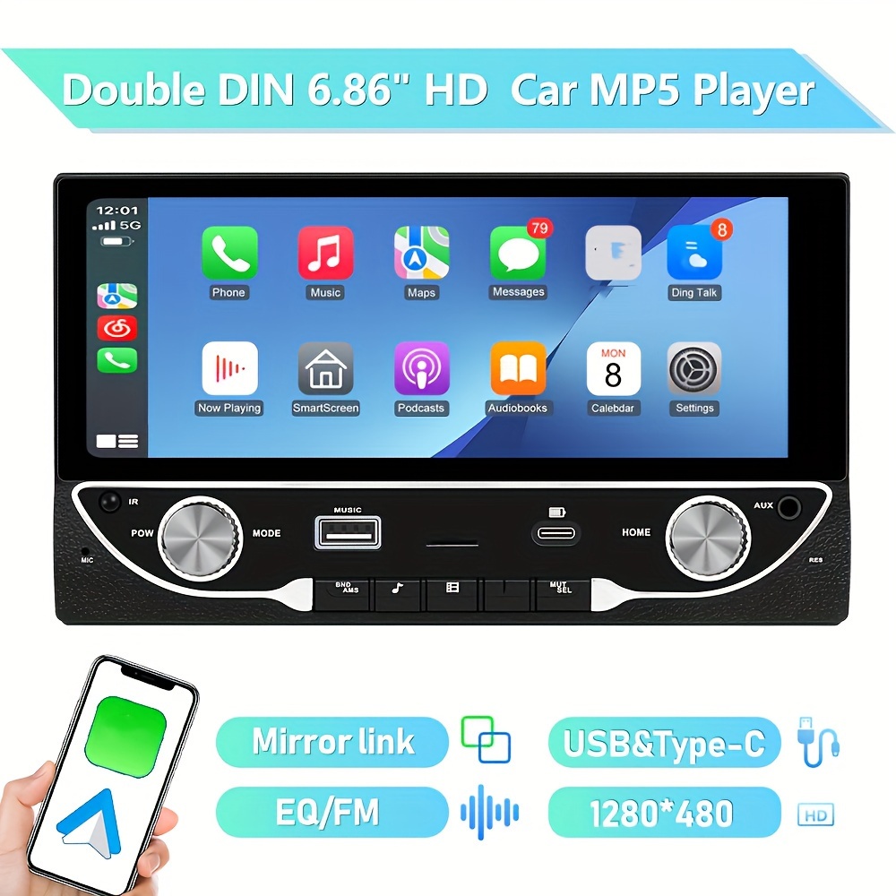 Hodozzy Estéreo de coche de un solo DIN pantalla táctil de 7 pulgadas con  Apple Carplay Android Auto Bluetooth 5.1 Radio de coche 1 DIN Soporte  Espejo