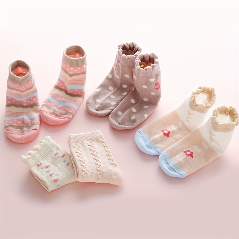 5 Pairs Casual Flower Bow Polka Dot Knit Socks