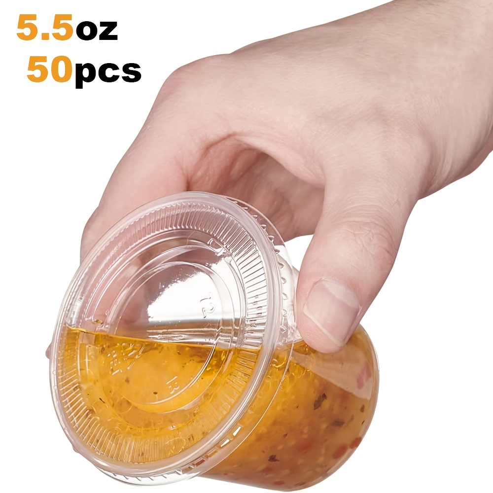  EDI [5.5 OZ, 100 Sets] Clear Disposable Plastic Portion Cups  with Leakproof Lids, Jello Shot Condiment and Dipping Sauce Cups, Souffle  Cups, BPA Free