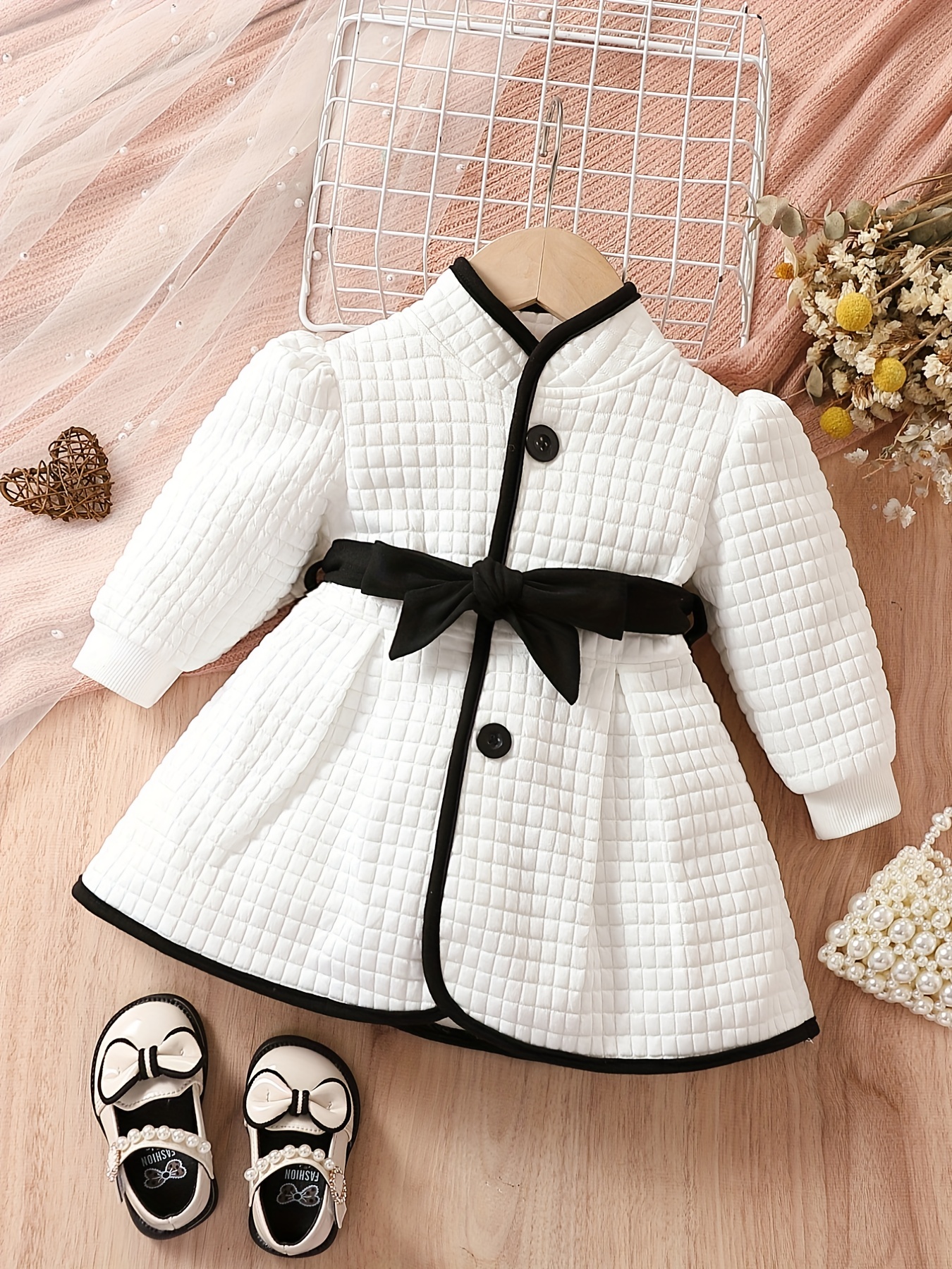 Baby Girls Fashion Autumn Winter Thermal Belted Dress Set - Temu