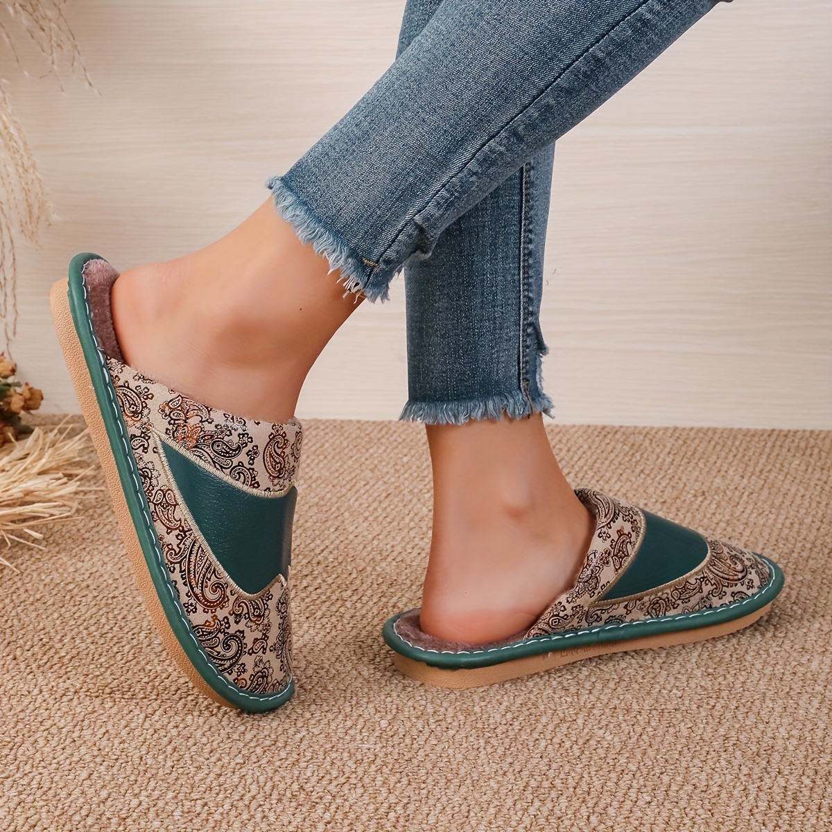 Dark green women's online slippers