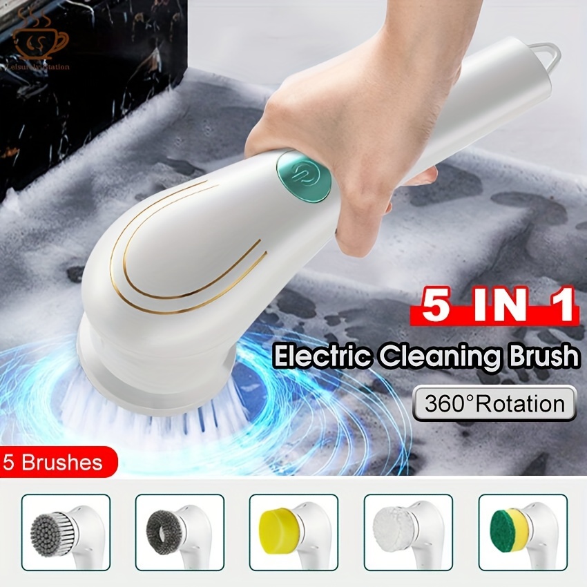 Cepillo eléctrico giratorio de limpieza eléctrico inalámbrico con 5  cabezales de cepillo reemplazables, limpiador de ducha eléctrico de mano  para