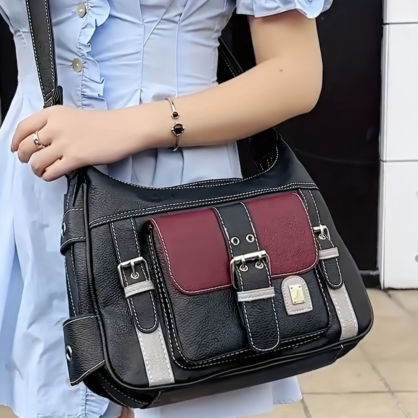 Women's Vintage Crossbody Bag, Large Capacity Shoulder Bag, Y2K Color  Contrast Square Purse