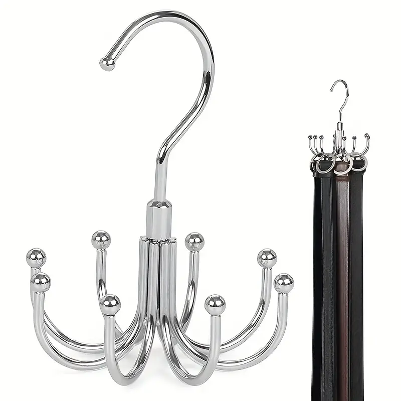 Stainless Steel Rotatable Rack Hook, Hanging Belt Hanger, 8-claw