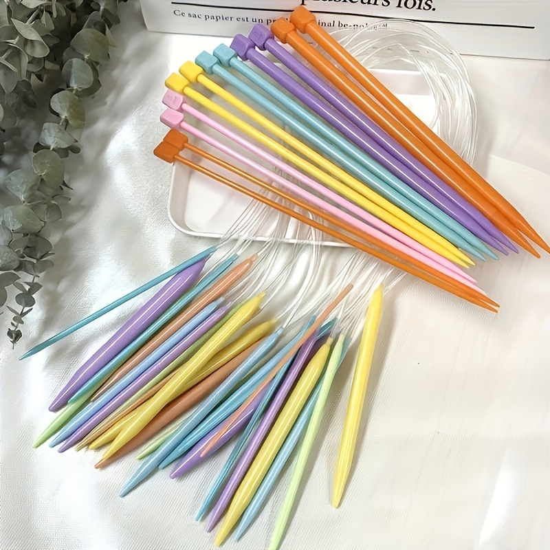 Plastic Knitting Needles Set Long Straight Knitting Needles - Temu
