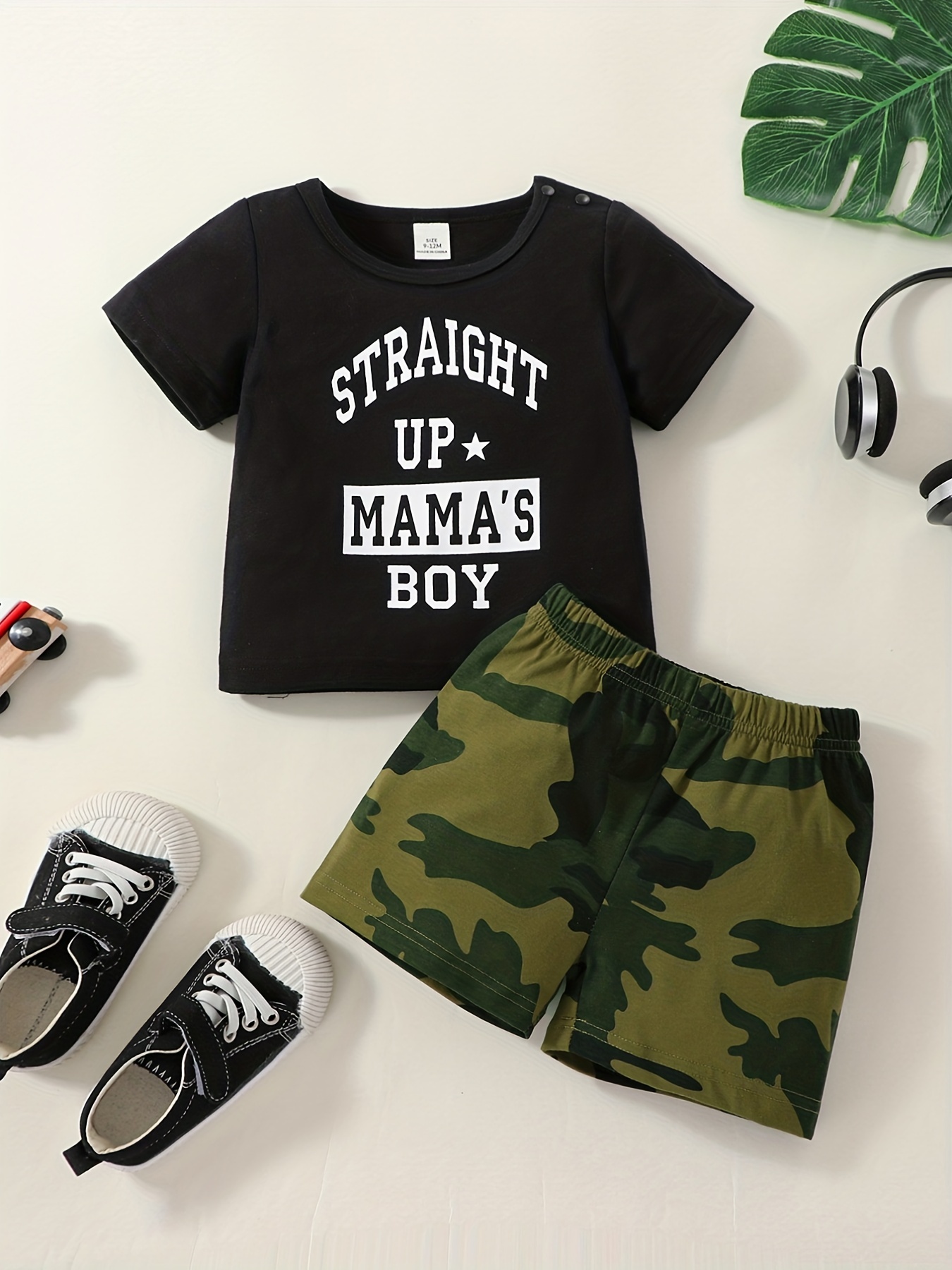 2pcs Baby Boys Casual Straight Up Mamas Boy T Shirt Camouflage